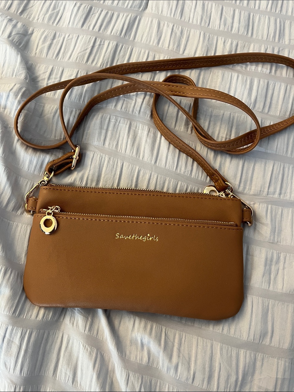 Savethegirls Tan Faux-Leather Crossbody with Dual Zips